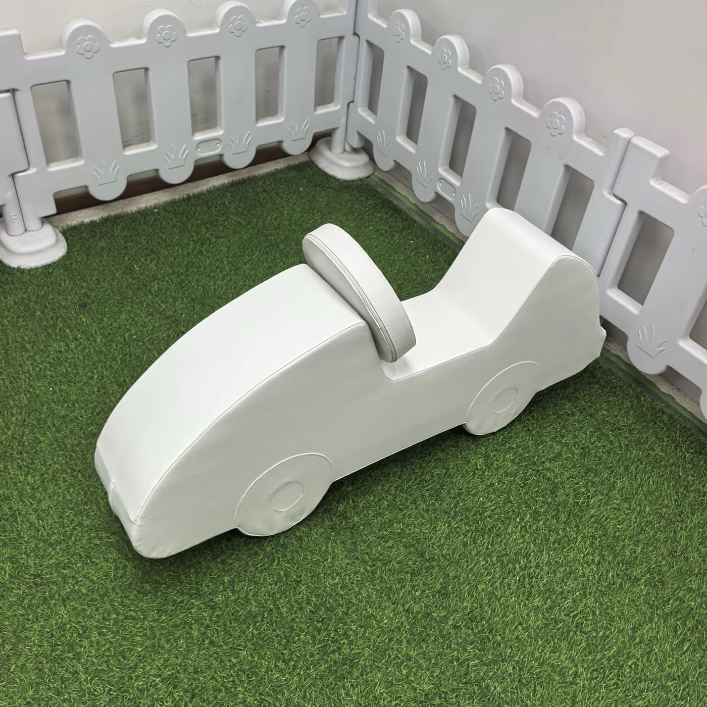 White soft-play ride-on race car